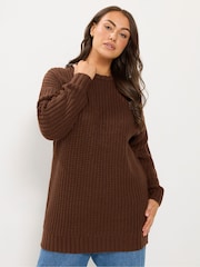 Yours Curve Brown Longline Waffle Knit Jumper - Image 1 of 6
