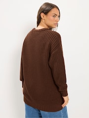 Yours Curve Brown Longline Waffle Knit Jumper - Image 3 of 6