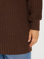 Yours Curve Brown Longline Waffle Knit Jumper - Image 4 of 6