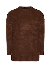 Yours Curve Brown Longline Waffle Knit Jumper - Image 5 of 6