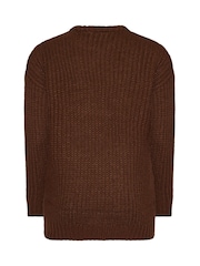 Yours Curve Brown Longline Waffle Knit Jumper - Image 6 of 6