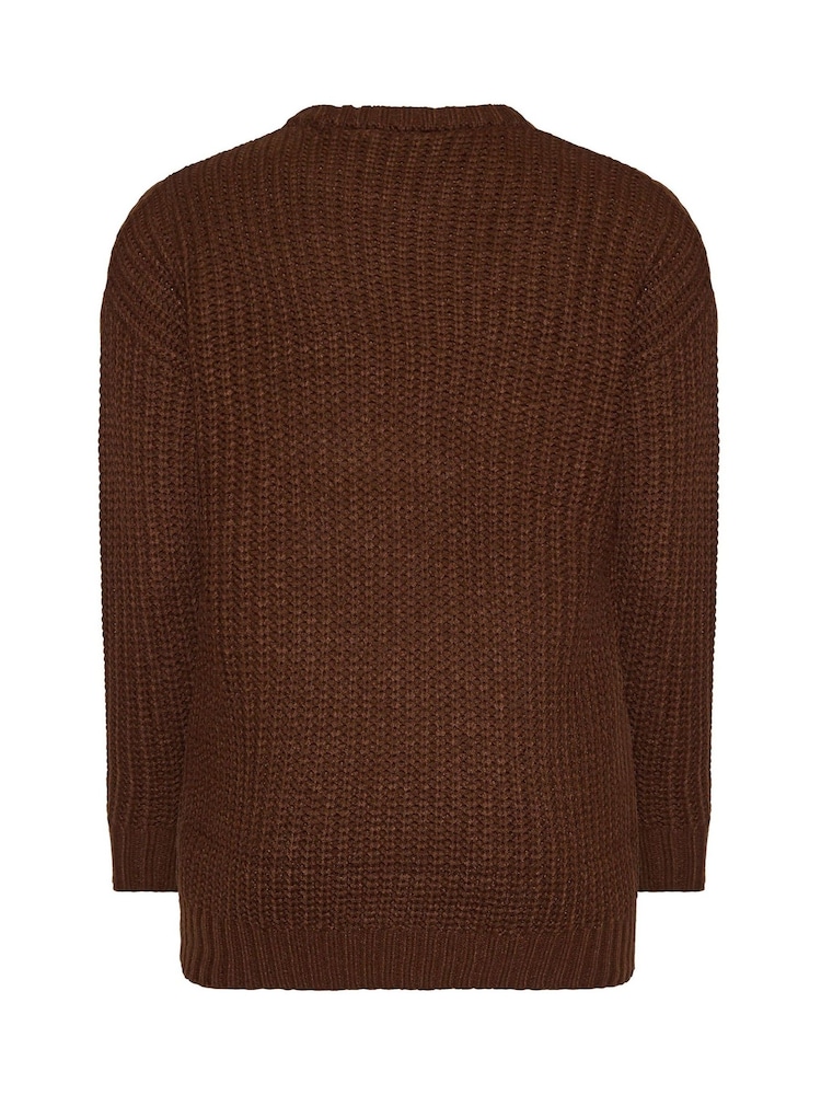 Yours Curve Brown Longline Waffle Knit Jumper - Image 6 of 6 Yours Curve Brown Longline Waffle Knit Jumper - Image 6 of 6