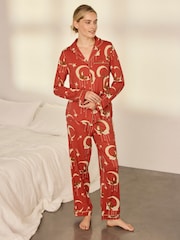 Chelsea Peers Orange Lunar Foxes Print Long Pyjamas Set - Image 1 of 9