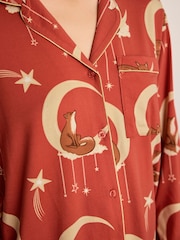 Chelsea Peers Orange Lunar Foxes Print Long Pyjamas Set - Image 3 of 9