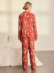 Chelsea Peers Orange Lunar Foxes Print Long Pyjamas Set - Image 4 of 9
