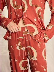 Chelsea Peers Orange Lunar Foxes Print Long Pyjamas Set - Image 5 of 9