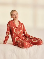 Chelsea Peers Orange Lunar Foxes Print Long Pyjamas Set - Image 6 of 9