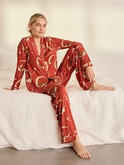 Chelsea Peers Orange Lunar Foxes Print Long Pyjamas Set - Image 7 of 9