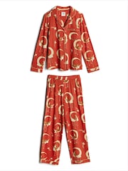 Chelsea Peers Orange Lunar Foxes Print Long Pyjamas Set - Image 8 of 9