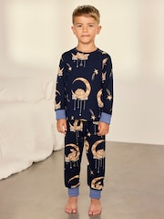 Chelsea Peers Blue Kids Lunar Bunny Print Long Pyjamas Set - Image 1 of 10