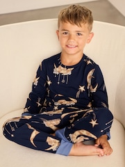 Chelsea Peers Blue Kids Lunar Bunny Print Long Pyjamas Set - Image 2 of 10