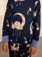 Chelsea Peers Blue Kids Lunar Bunny Print Long Pyjamas Set - Image 3 of 10