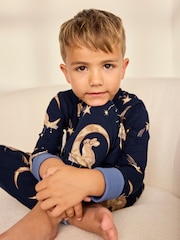 Chelsea Peers Blue Kids Lunar Bunny Print Long Pyjamas Set - Image 6 of 10