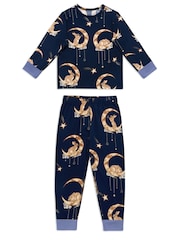 Chelsea Peers Blue Kids Lunar Bunny Print Long Pyjamas Set - Image 8 of 10