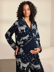 Chelsea Peers Blue Maternity Polka Dot Zebra Print Long Pyjamas Set - Image 2 of 8