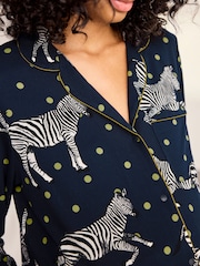 Chelsea Peers Blue Maternity Polka Dot Zebra Print Long Pyjamas Set - Image 3 of 8