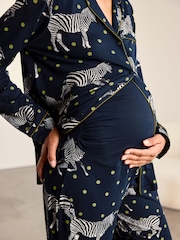 Chelsea Peers Blue Maternity Polka Dot Zebra Print Long Pyjamas Set - Image 5 of 8