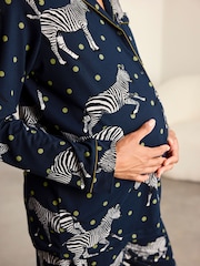 Chelsea Peers Blue Maternity Polka Dot Zebra Print Long Pyjamas Set - Image 6 of 8