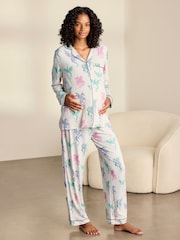 Chelsea Peers Natural Maternity Rainbow Dragon Print Long Pyjamas Set - Image 1 of 8