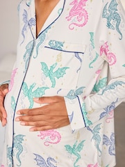 Chelsea Peers Natural Maternity Rainbow Dragon Print Long Pyjamas Set - Image 3 of 8