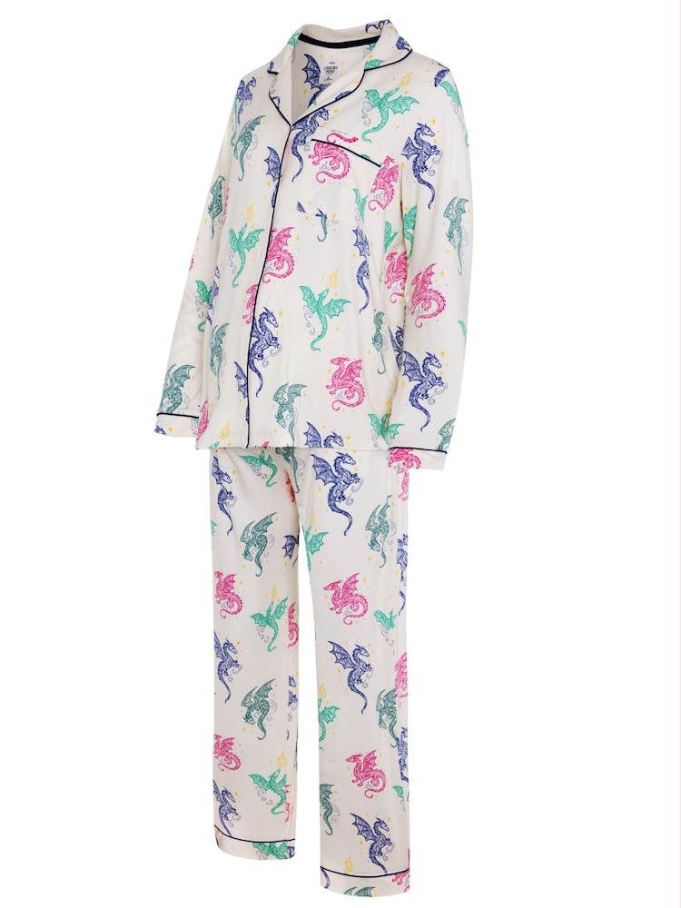 Chelsea Peers Natural Maternity Rainbow Dragon Print Long Pyjamas Set - Image 8 of 8 Chelsea Peers Natural Maternity Rainbow Dragon Print Long Pyjamas Set - Image 8 of 8