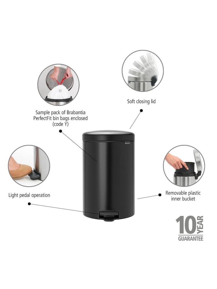 Brabantia Matt Black NewIcon 20L Pedal Bin - Image 6 of 6