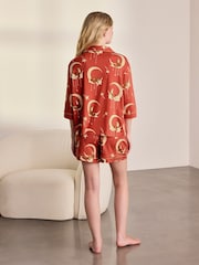 Chelsea Peers Orange Lunar Foxes Print Short Pyjamas Set - Image 3 of 6