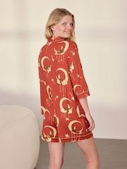 Chelsea Peers Orange Lunar Foxes Print Short Pyjamas Set - Image 4 of 6