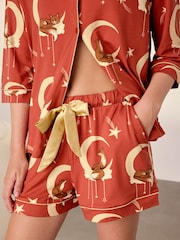 Chelsea Peers Orange Lunar Foxes Print Short Pyjamas Set - Image 5 of 6