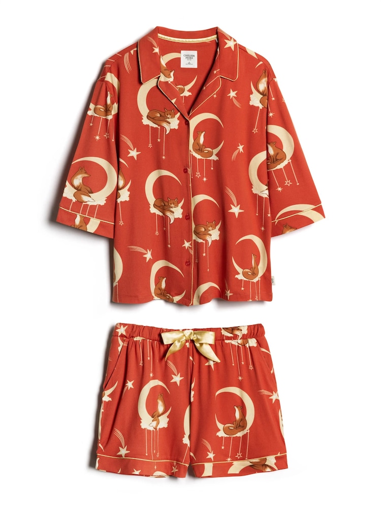 Chelsea Peers Orange Lunar Foxes Print Short Pyjamas Set - Image 6 of 6 Chelsea Peers Orange Lunar Foxes Print Short Pyjamas Set - Image 6 of 6