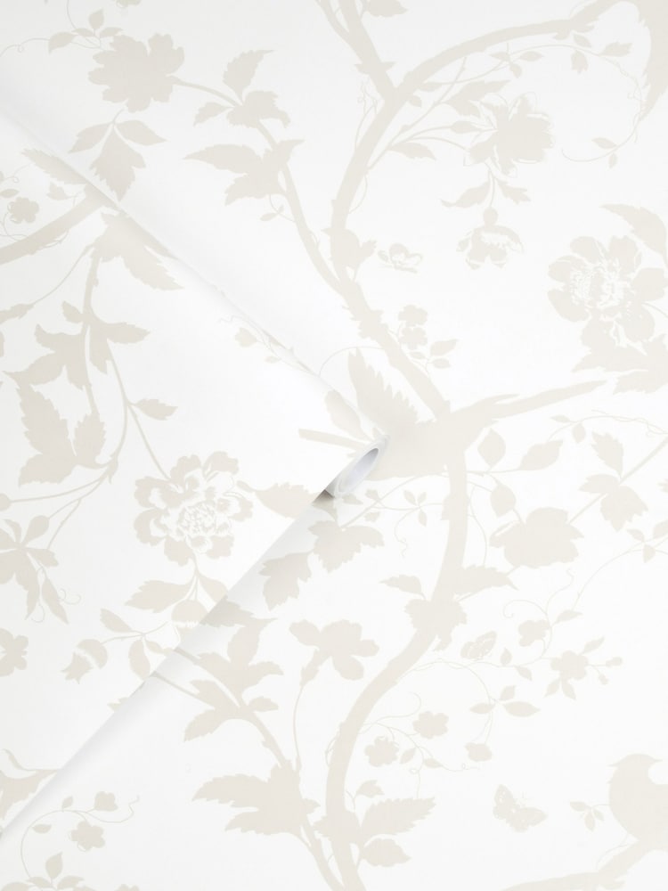 Laura Ashley White Oriental Garden Pearlescent 10M Wallpaper - Image 2 of 4