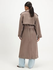 River Island Brown Petite Suedette Double Breasted Trench Coat - Image 2 of 4