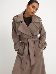River Island Brown Petite Suedette Double Breasted Trench Coat - Image 3 of 4