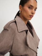 River Island Brown Petite Suedette Double Breasted Trench Coat - Image 4 of 4