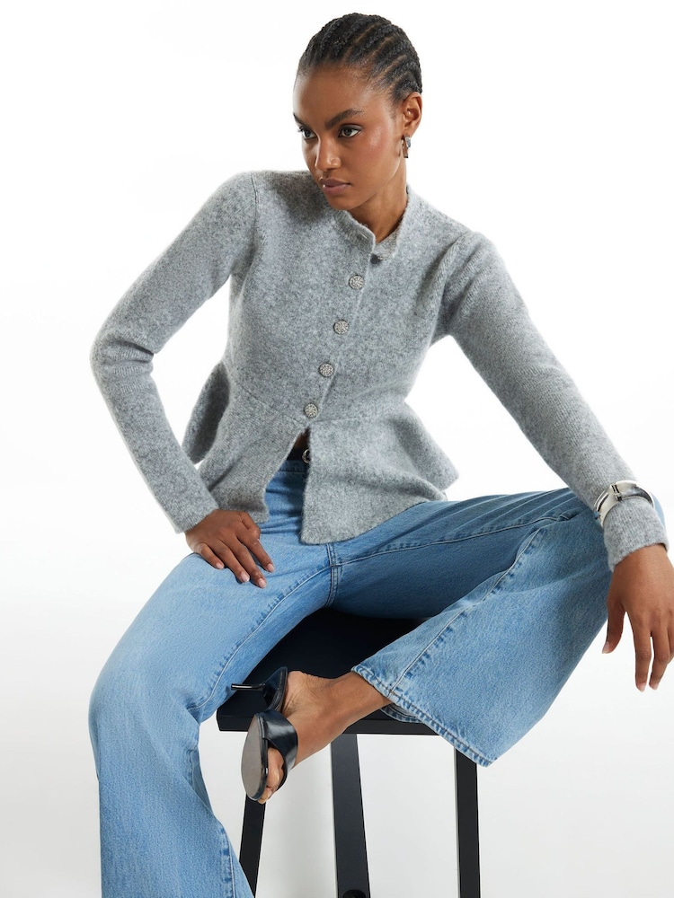 River Island Grey Peplum Knit Cardigan - Image 4 of 4