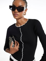 River Island Black Long Sleeve Scallop Rib Cardigan - Image 1 of 4