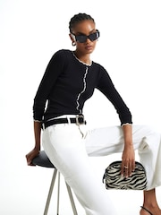 River Island Black Long Sleeve Scallop Rib Cardigan - Image 2 of 4