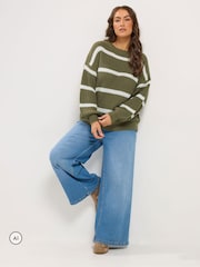 Yours Curve Green Stripe Waffle Knitted Jumper - Image 2 of 6