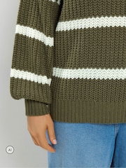 Yours Curve Green Stripe Waffle Knitted Jumper - Image 4 of 6