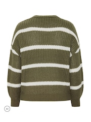 Yours Curve Green Stripe Waffle Knitted Jumper - Image 6 of 6
