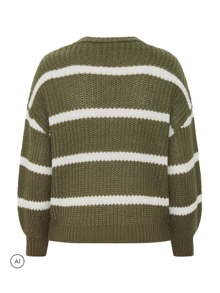 Yours Curve Green Stripe Waffle Knitted Jumper - Image 6 of 6 Yours Curve Green Stripe Waffle Knitted Jumper - Image 6 of 6