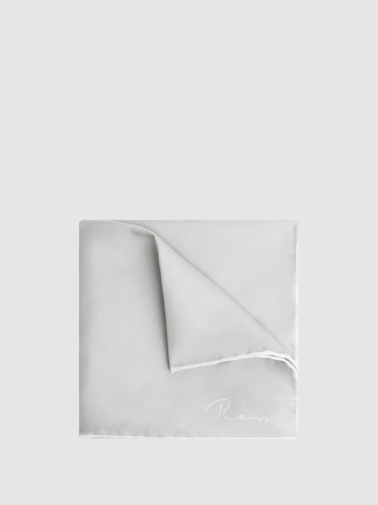 Reiss Silver Ceremony Plain Silk Pocket Square - Image 1 of 5