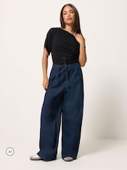 PixieGirl Petite Blue Rigid Pull On Wide Leg Jeans - Image 1 of 6