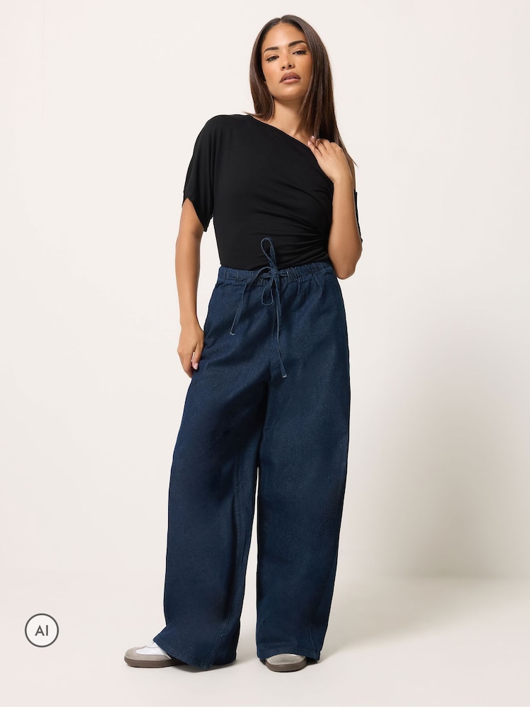 PixieGirl Petite Blue Rigid Pull On Wide Leg Jeans - Image 1 of 6 PixieGirl Petite Blue Rigid Pull On Wide Leg Jeans - Image 1 of 6