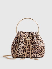 River Island Brown Leopard Droplet Bucket Bag - Image 1 of 5