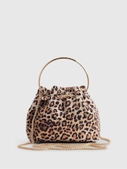 River Island Brown Leopard Droplet Bucket Bag - Image 3 of 5