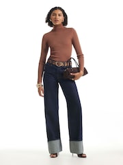 River Island Brown Rib Roll Neck Jumper - Image 1 of 4