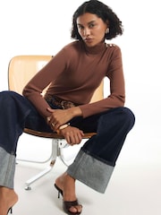River Island Brown Rib Roll Neck Jumper - Image 2 of 4