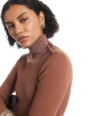 River Island Brown Rib Roll Neck Jumper - Image 3 of 4