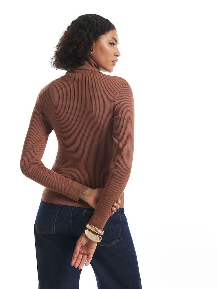 River Island Brown Rib Roll Neck Jumper - Image 4 of 4